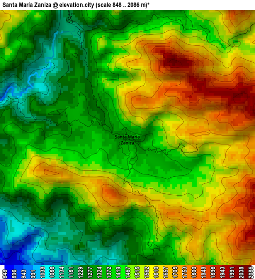 Santa María Zaniza elevation map