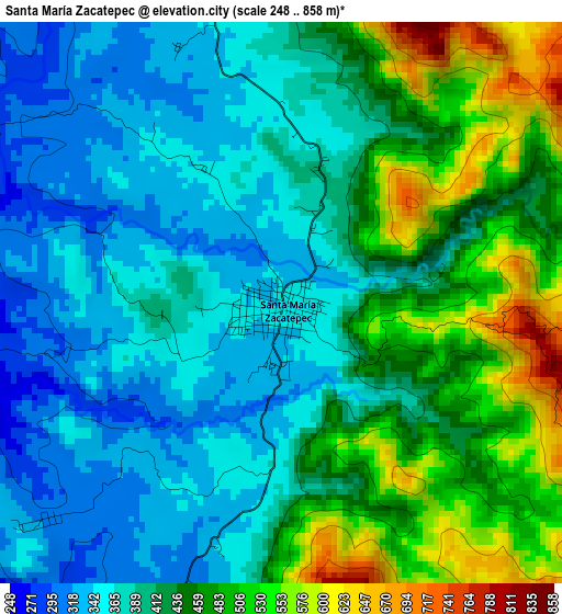 Santa María Zacatepec elevation map