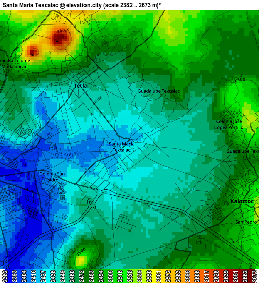 Santa María Texcalac elevation map