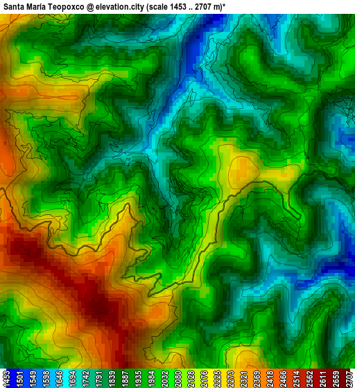 Santa María Teopoxco elevation map