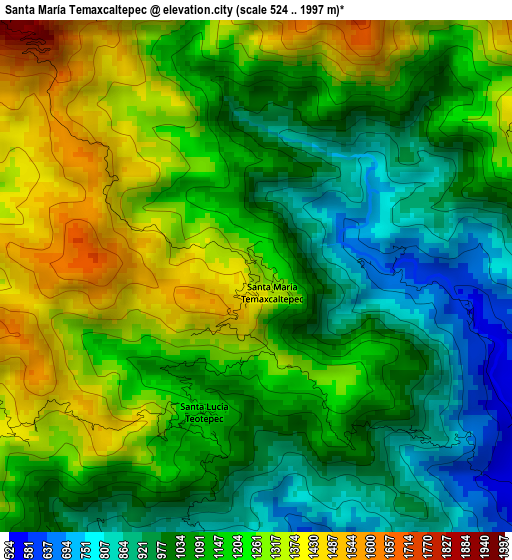 Santa María Temaxcaltepec elevation map