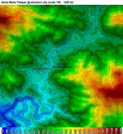 Santa María Tiltepec elevation map