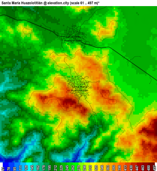 Santa María Huazolotitlán elevation map