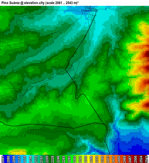 Pino Suárez elevation map