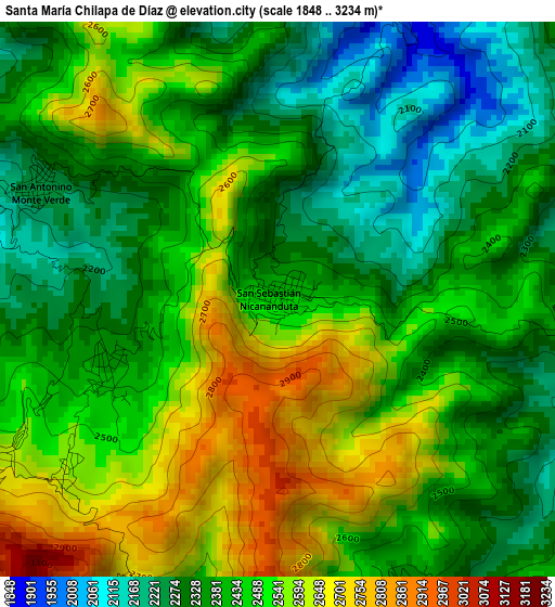 Santa María Chilapa de Díaz elevation map