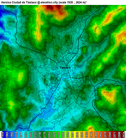 Heroica Ciudad de Tlaxiaco elevation map