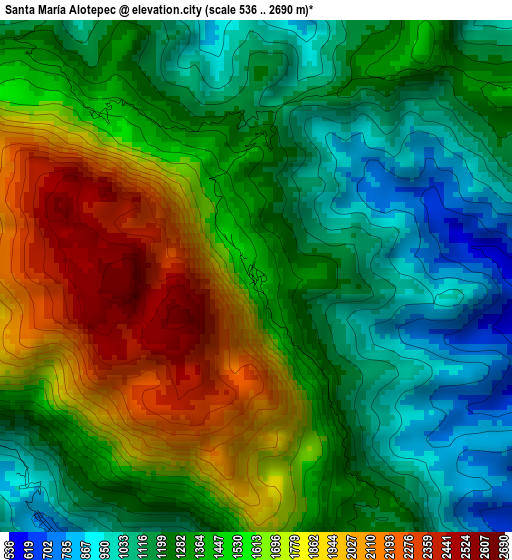 Santa María Alotepec elevation map