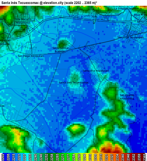 Santa Inés Tecuexcomac elevation map