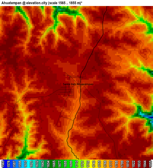 Ahuatempan elevation map