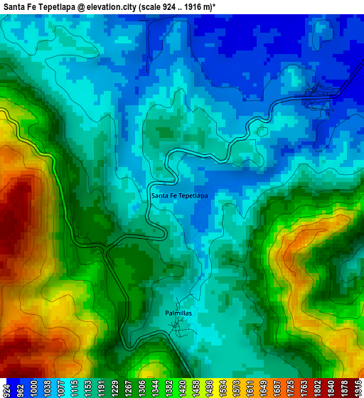 Santa Fe Tepetlapa elevation map