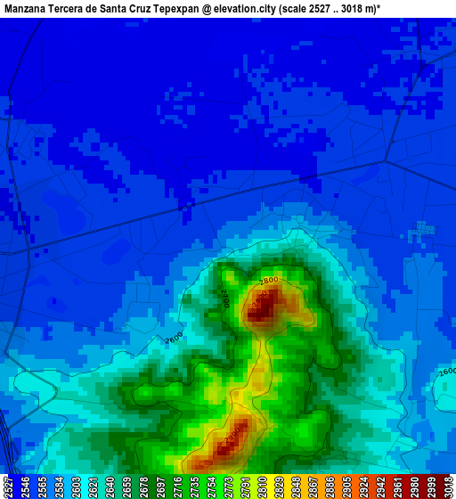 Manzana Tercera de Santa Cruz Tepexpan elevation map