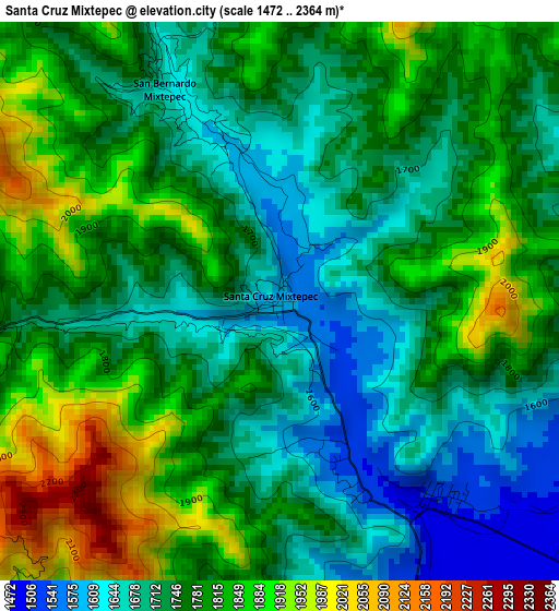 Santa Cruz Mixtepec elevation map