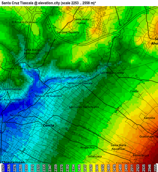 Santa Cruz Tlaxcala elevation map