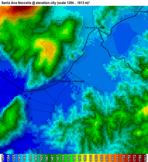 Santa Ana Necoxtla elevation map