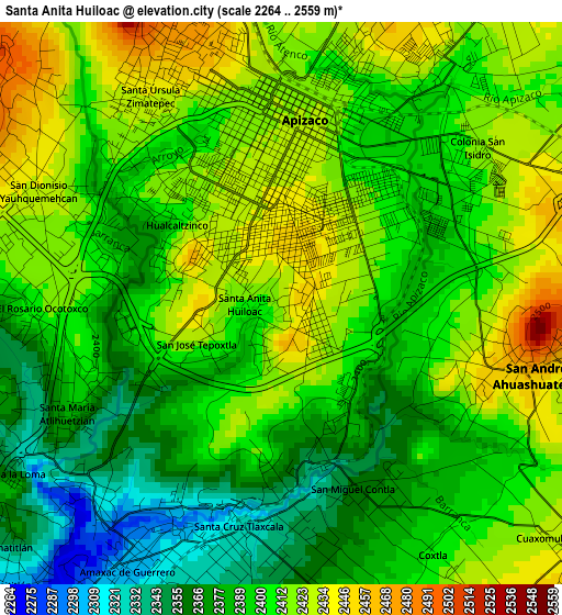Santa Anita Huiloac elevation map