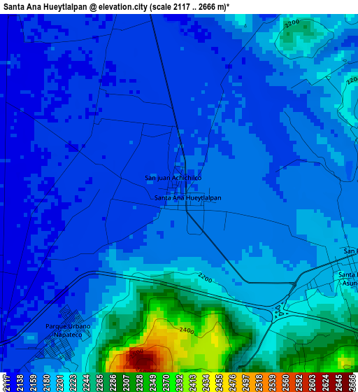 Santa Ana Hueytlalpan elevation map