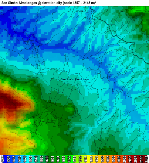 San Simón Almolongas elevation map