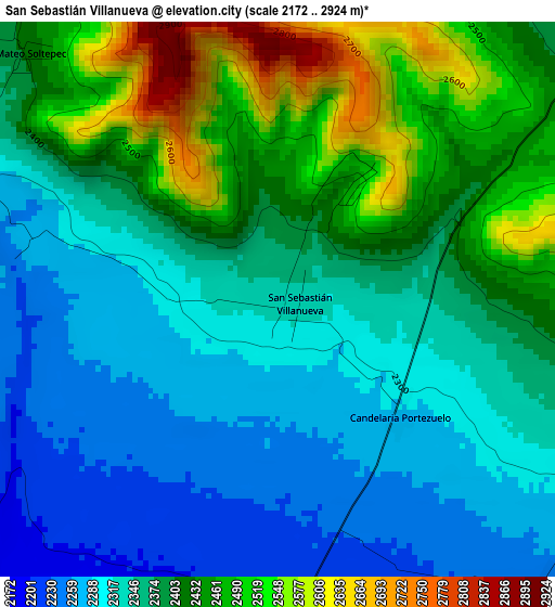 San Sebastián Villanueva elevation map