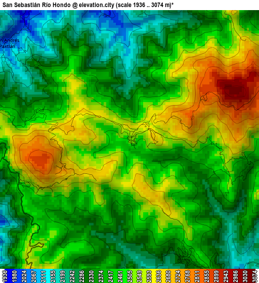 San Sebastián Río Hondo elevation map