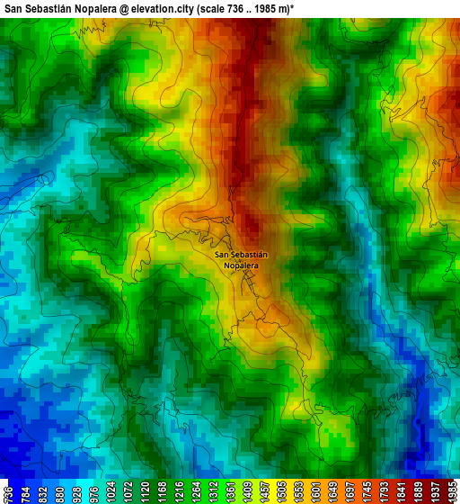 San Sebastián Nopalera elevation map