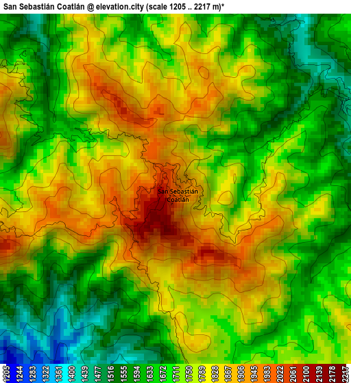 San Sebastián Coatlán elevation map