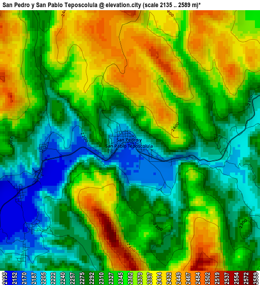 San Pedro y San Pablo Teposcolula elevation map