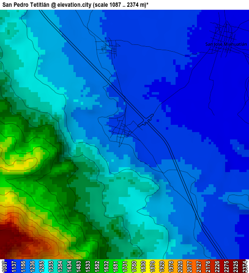 San Pedro Tetitlán elevation map