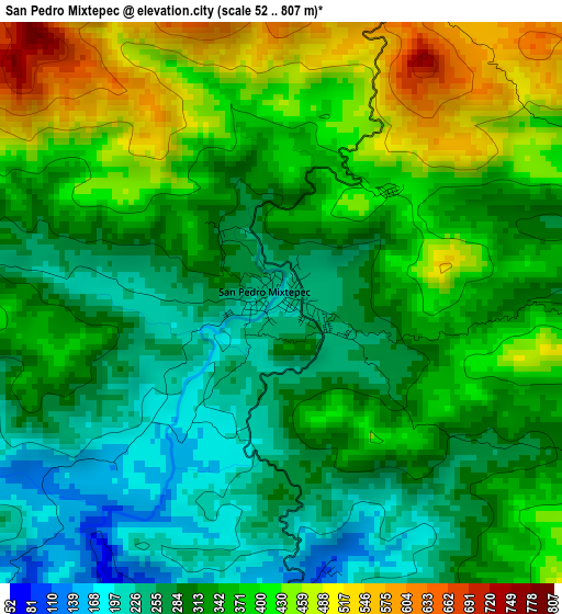 San Pedro Mixtepec elevation map