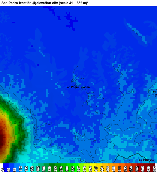 San Pedro Ixcatlán elevation map