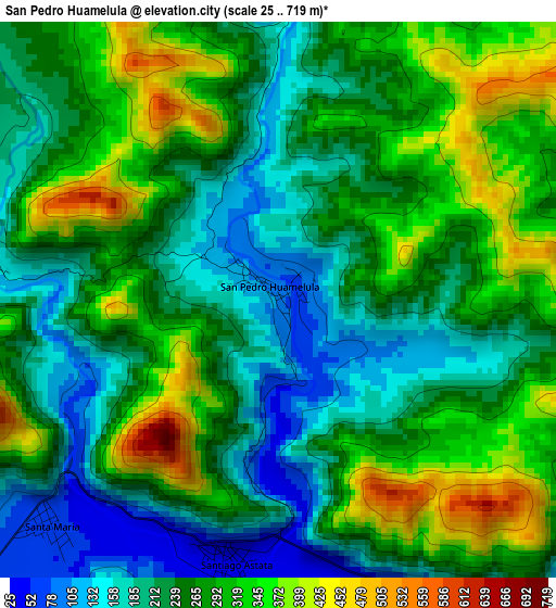 San Pedro Huamelula elevation map