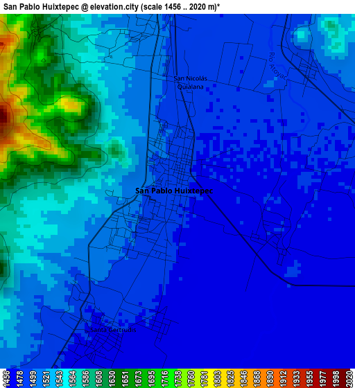 San Pablo Huixtepec elevation map