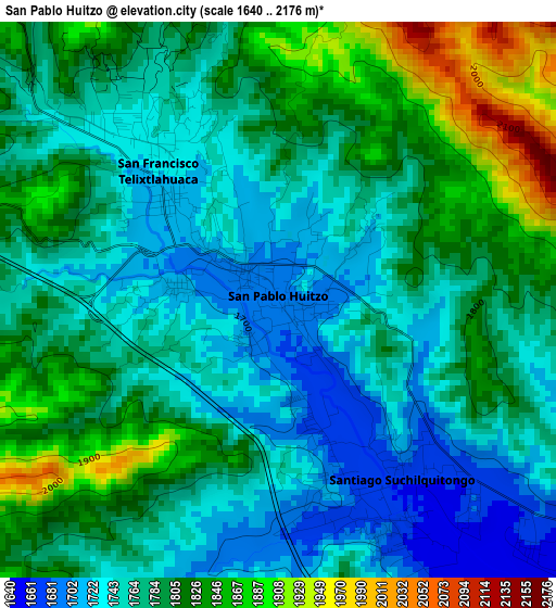 San Pablo Huitzo elevation map