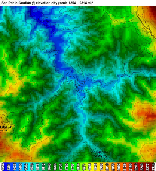 San Pablo Coatlán elevation map