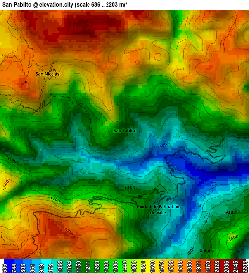 San Pablito elevation map