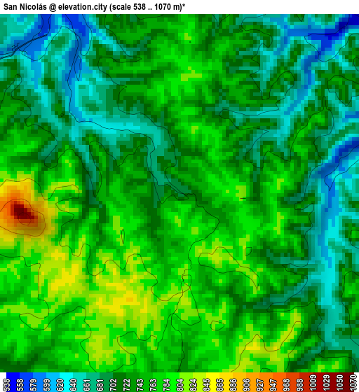 San Nicolás elevation map