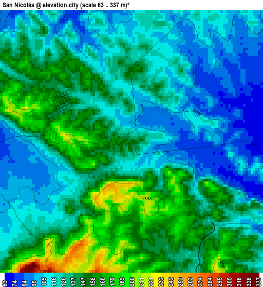 San Nicolás elevation map