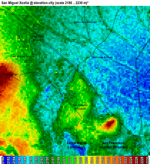 San Miguel Xoxtla elevation map