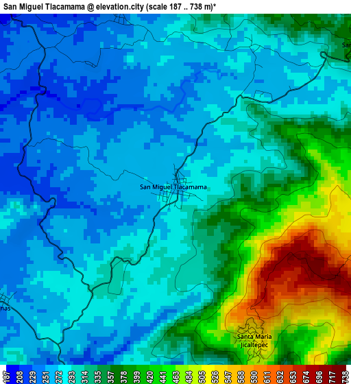 San Miguel Tlacamama elevation map