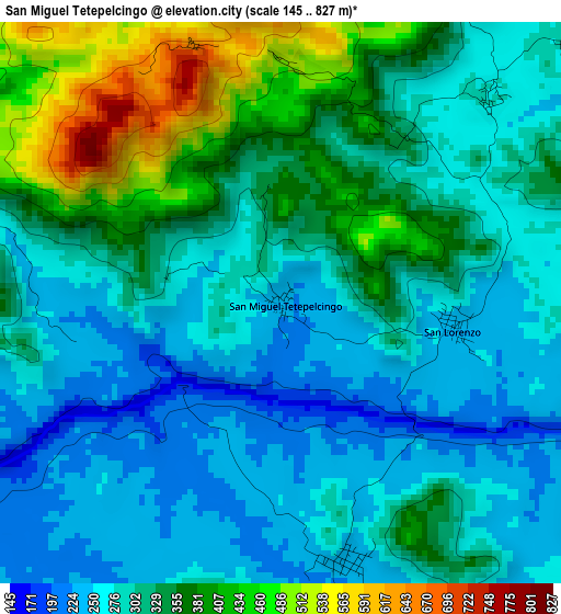 San Miguel Tetepelcingo elevation map