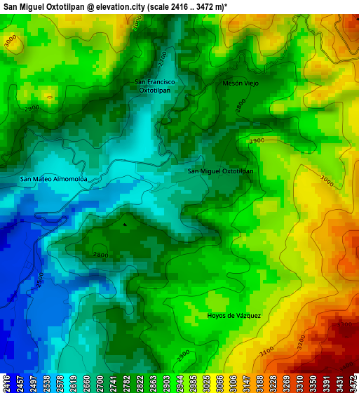 San Miguel Oxtotilpan elevation map