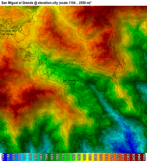 San Miguel el Grande elevation map