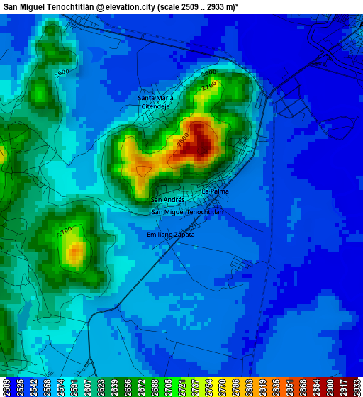 San Miguel Tenochtitlán elevation map