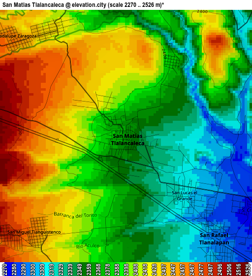 San Matias Tlalancaleca elevation map