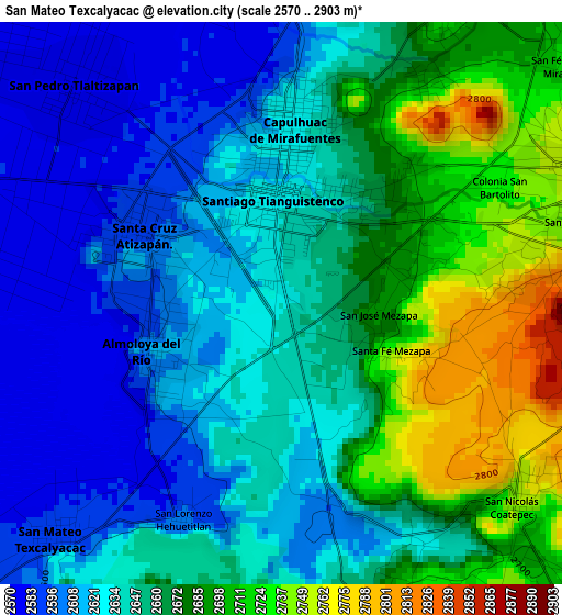 San Mateo Texcalyacac elevation map