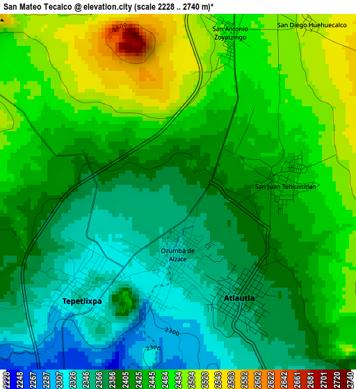 San Mateo Tecalco elevation map