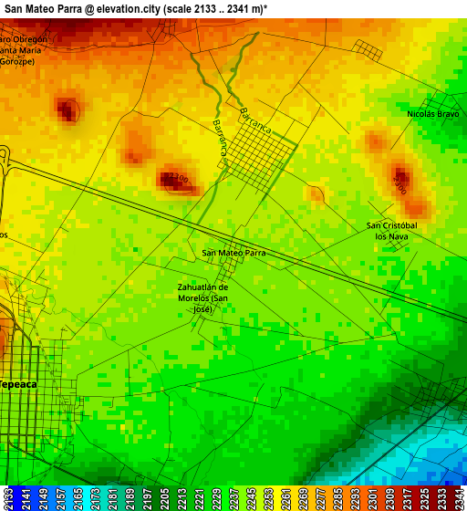 San Mateo Parra elevation map