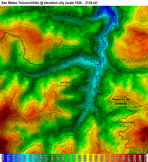 San Mateo Yoloxochitlán elevation map