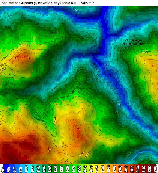 San Mateo Cajonos elevation map