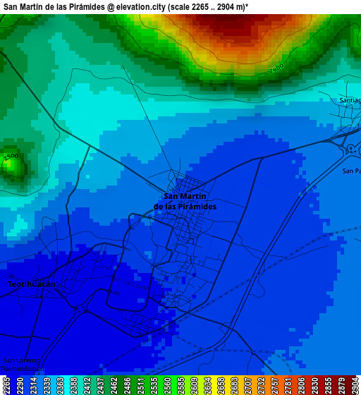 San Martín de las Pirámides elevation map