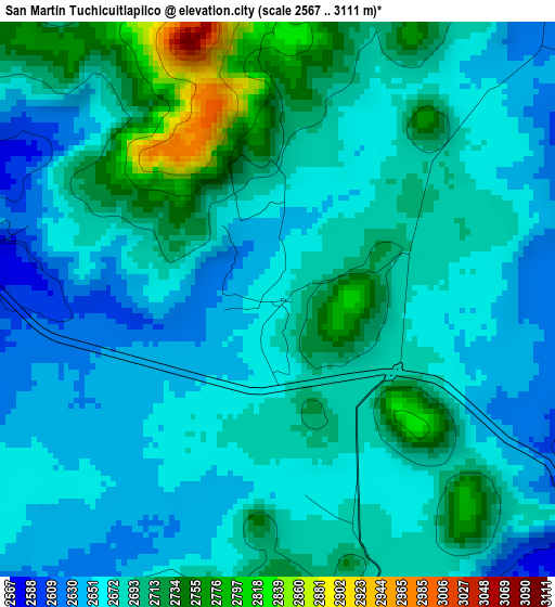 San Martín Tuchicuitlapilco elevation map